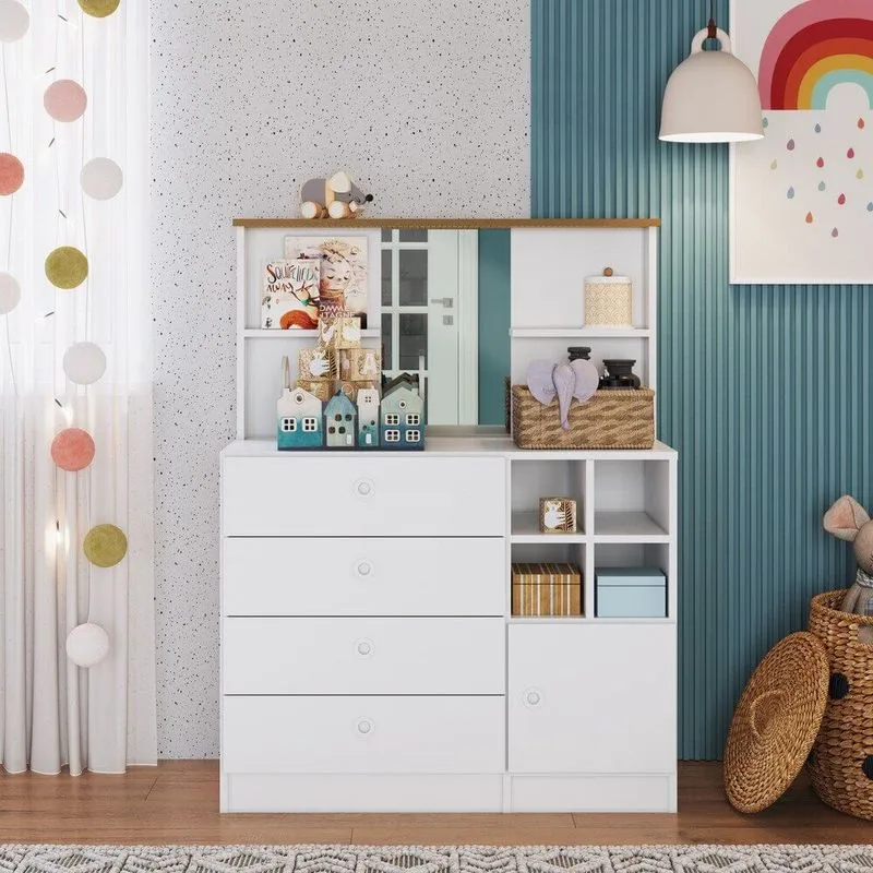 Cômoda Infantil 4 Gavetas e 1 Porta Multimóveis CR40102 Branca
