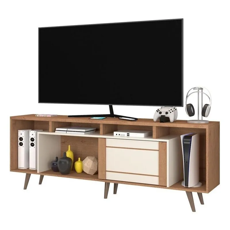 Rack Tv Até 75" Com 1 Porta E Pés Retrô Multimóveis Cr45224 Canelato Rústico/natura Off White