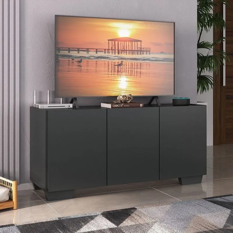 Rack para TV até 32 Polegadas com 3 Portas Multimóveis MP1068 Preto