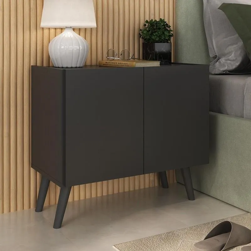 Mesa de Cabeceira Retrô 2 Portas Multimóveis MP4133 Preto