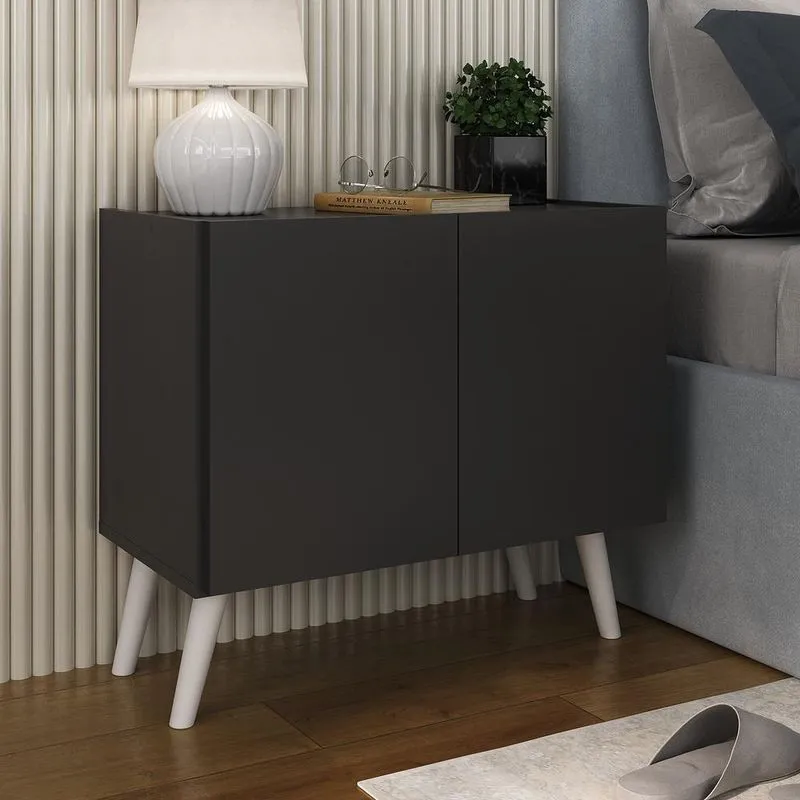 Mesa de Cabeceira Retrô 2 Portas Multimóveis MP4133 Preto-branco