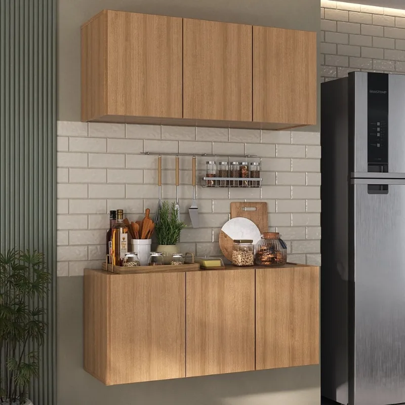Kit Armário de Cozinha e Balcão 3 Portas Multimóveis MP2164 Rustic