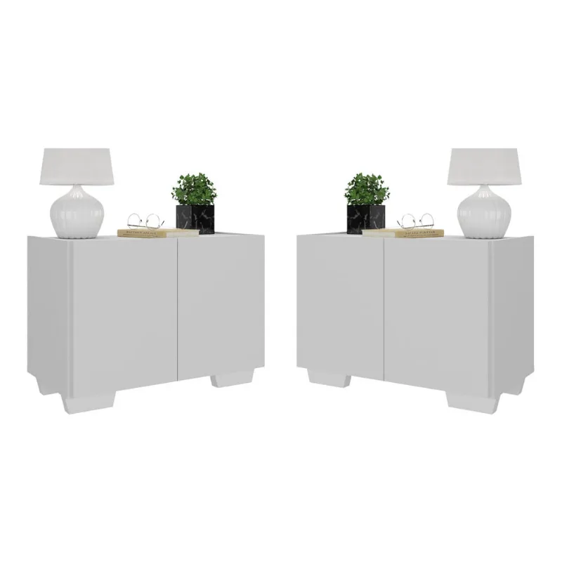 Kit 2 Mesas de Cabeceira 2 Portas e Pés Multimóveis MP4139 Branco - Multimóveis