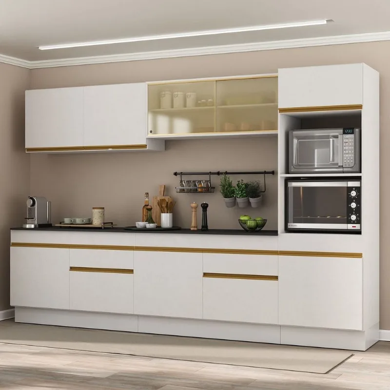 Armário de Cozinha Completa 5 peças com Rodapé MP2175 Made Multimóveis Branco/Dourado