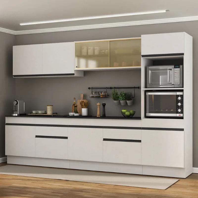 Armário de Cozinha Completa 5 peças com Rodapé MP2175 Made Multimóveis Branco/Preto