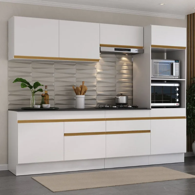 Armário de Cozinha Completa 5 peças com Rodapé MP2180 Made Multimóveis Branco/Dourado