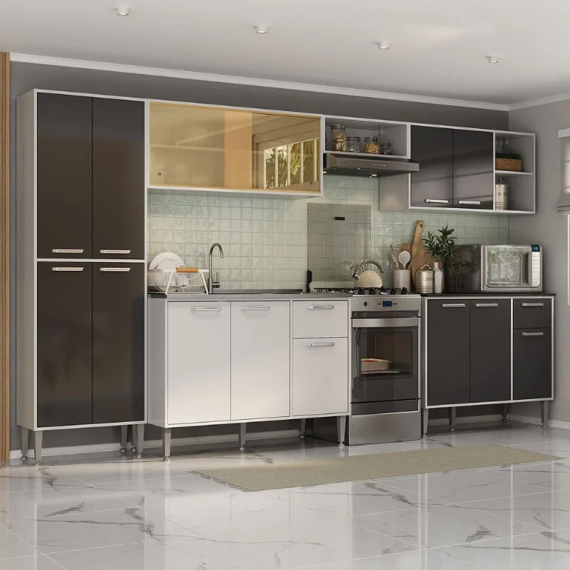 Armário de Cozinha Completa 6 Pçs com Balcão Gabiente Siena Multimóveis MP2243 Branco/Preto