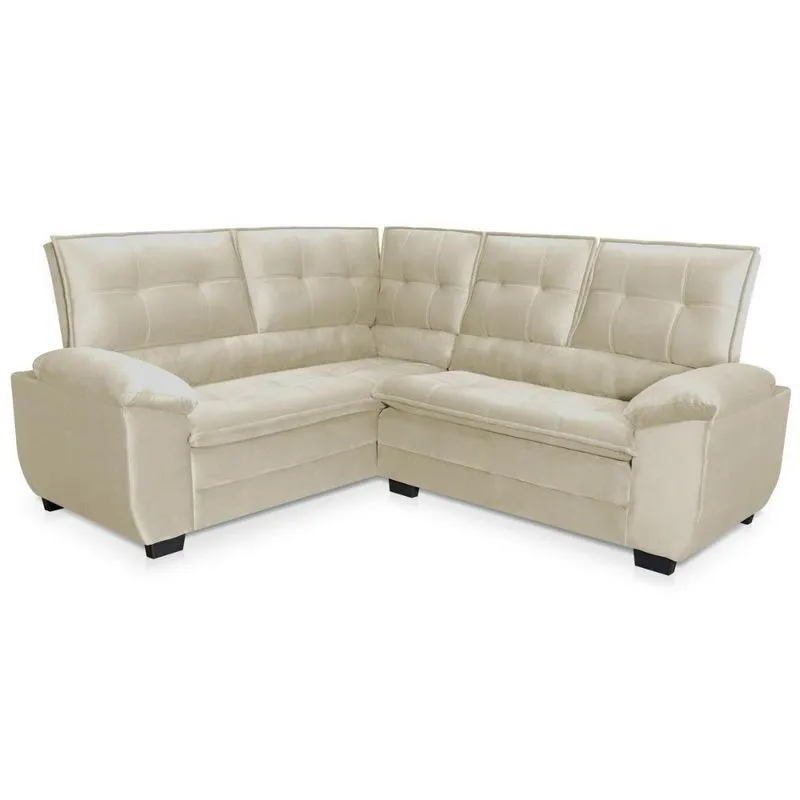 Sofá De Canto 5 Lugares 230cm Veludo Multimóveis Cr45251 Bege