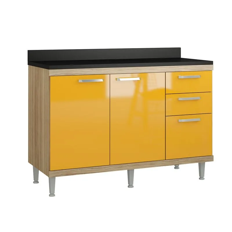 Balcão Com Tampo 2 Portas 3 Gavetas Argila Amarelo 5118 Multimóveis