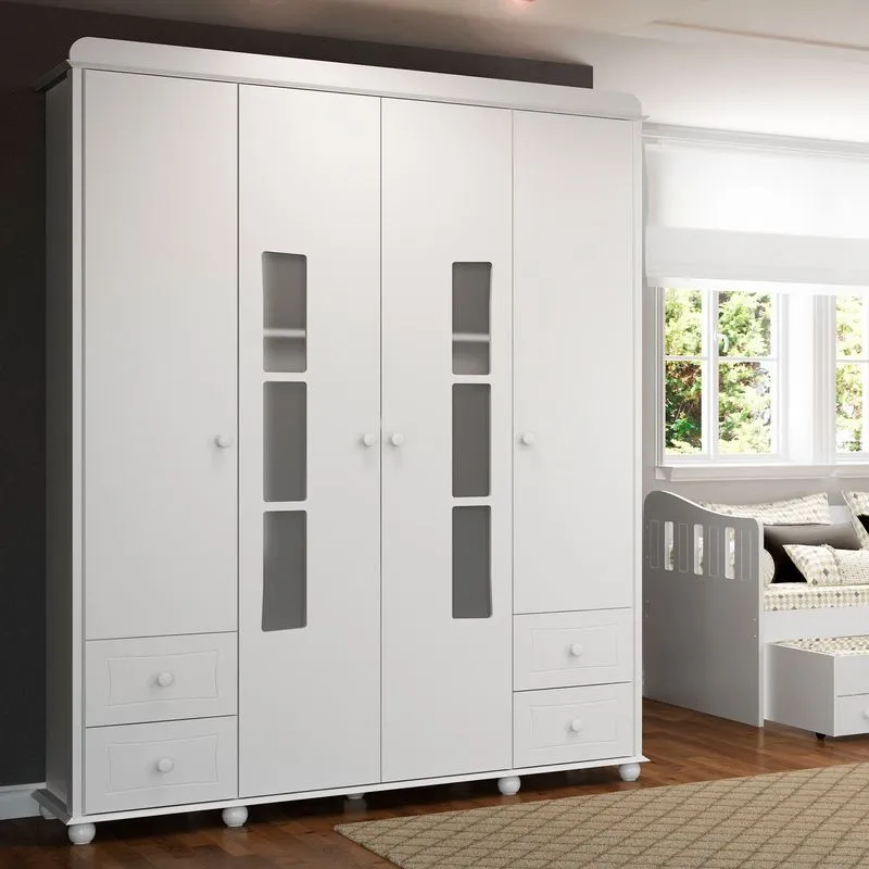 Guarda Roupa Infantil 6 Portas 4 Gavetas Petit Gâteau Multimóveis Branco Acetinado