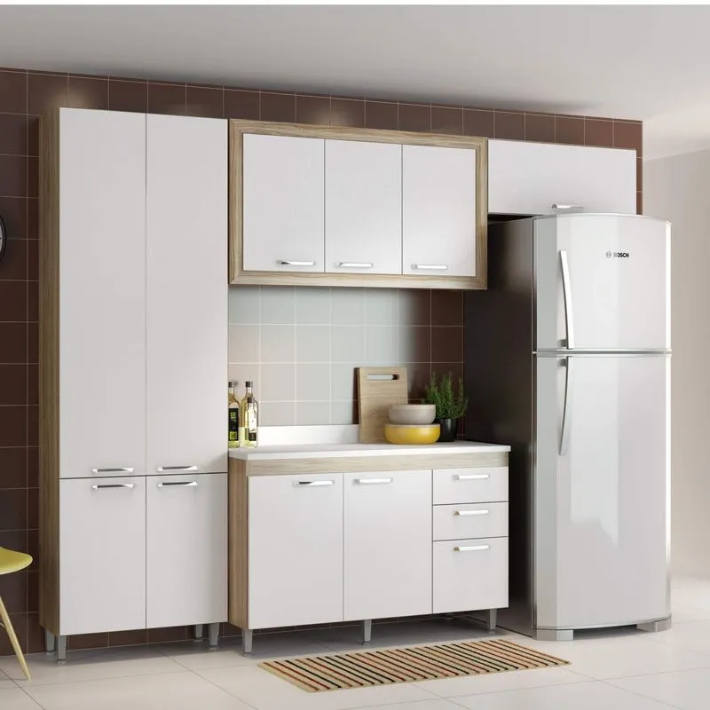 Cozinha Completa com Balcão com Tampo 5 Peças 10 Portas Toscana Multimóveis Argila/Branco