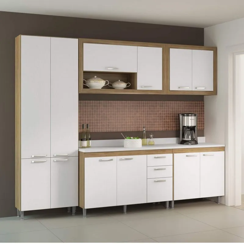 Cozinha Completa com Tampo 12 Portas 6 Peças Toscana Multimóveis Argila/Branco