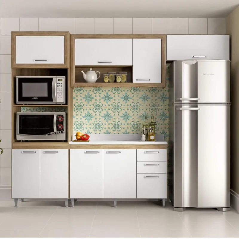 Cozinha Completa com Tampo 8 Portas 5 Peças Toscana Multimóveis Argila/Branco