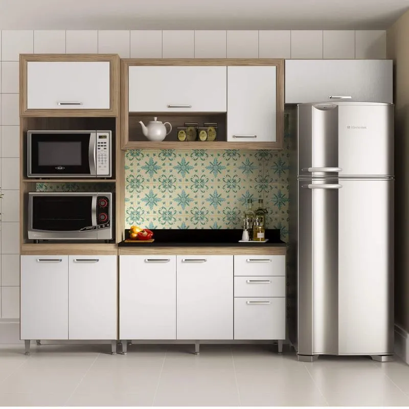 Cozinha Completa com Tampo 8 Portas 5 Peças Toscana Multimóveis Argila/Preto
