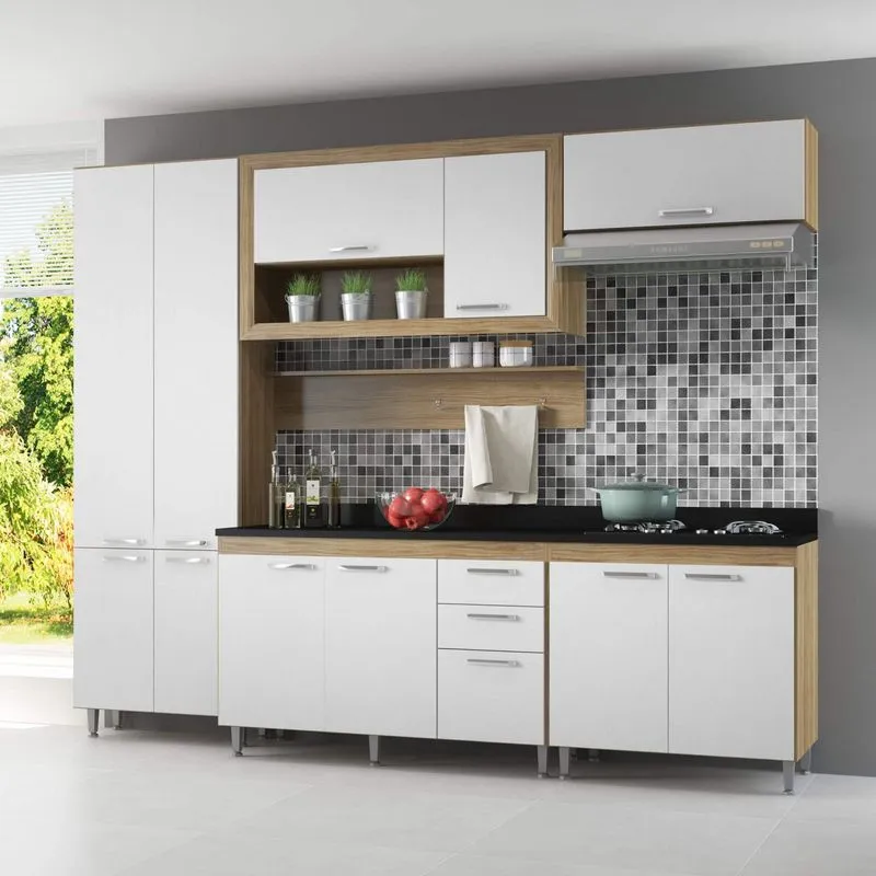 Cozinha Completa com Tampo 11 Portas 7 Peças Toscana Multimóveis Argila/Preto