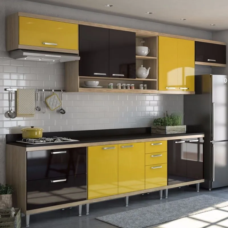 Cozinha Completa 8 Peças Sicília S1T Multimóveis Argila/Amarelo/Preto
