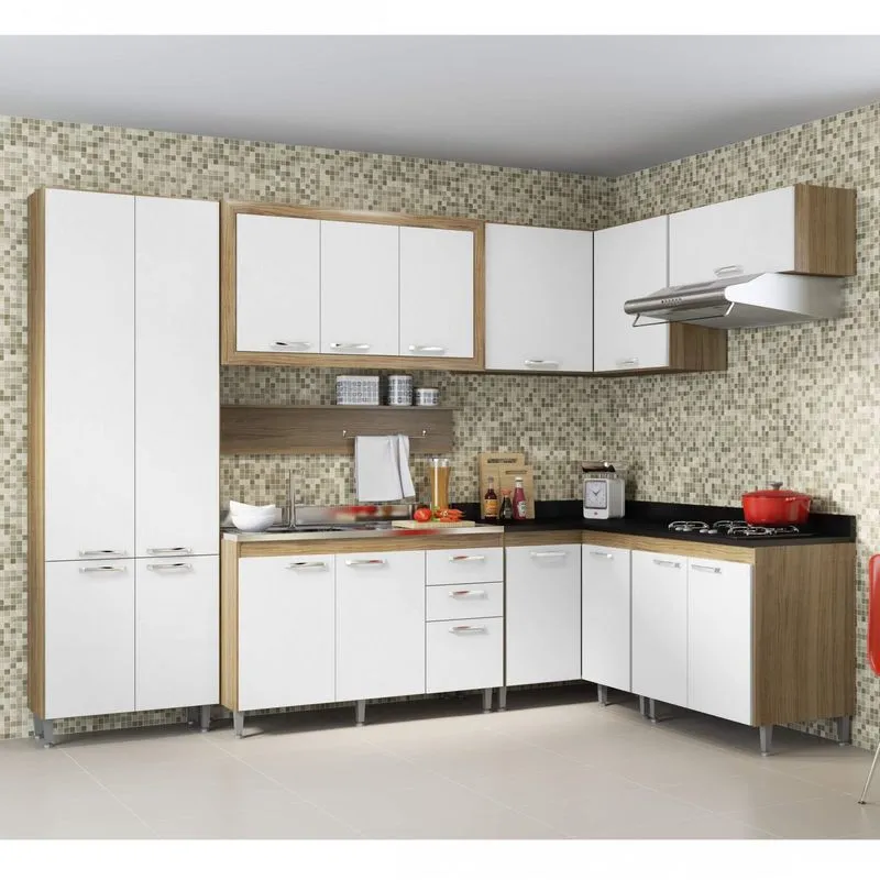Cozinha Completa com Balcão sem Tampo 8 Peças 16 Portas Toscana Multimóveis Argila/Branco/Preto