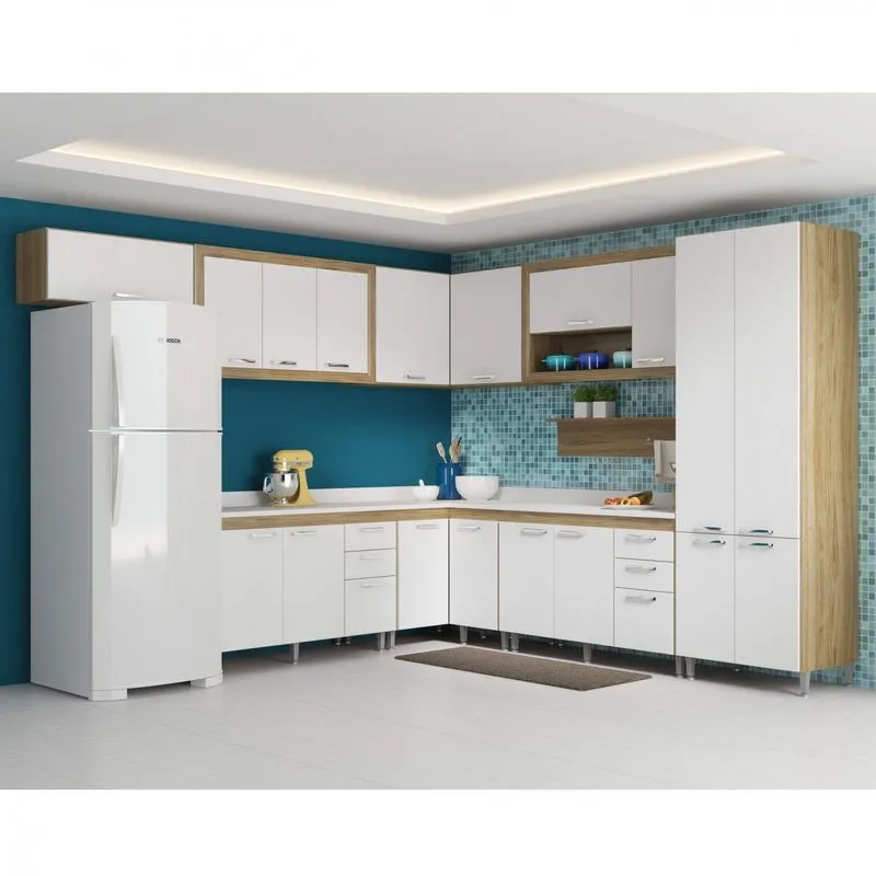 Cozinha Completa com Balcão com Tampo 11 Peças 18 Portas Toscana Multimóveis Argila/Branco