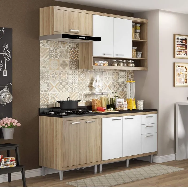 Cozinha Completa com Balcão com Tampo 5 Peças 7 Portas Sicília Multimóveis Argila/Branco
