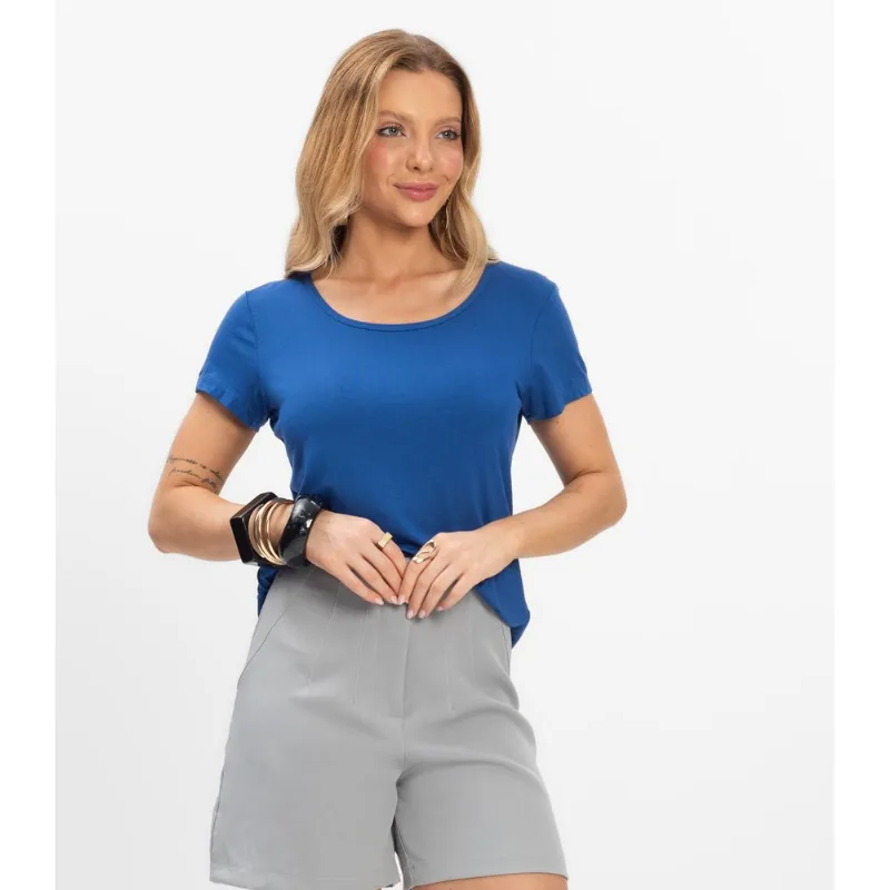 Blusa Feminina Viscotorcion Básica Rovitex Azul GG
