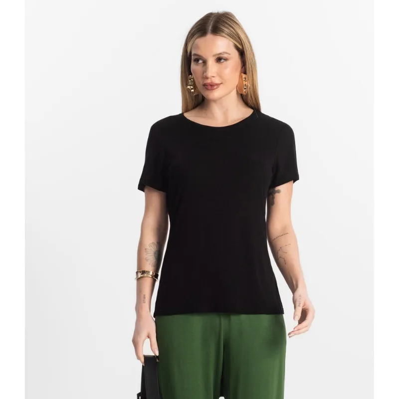 Blusa Feminina Viscotorcion Básica Rovitex Preto P