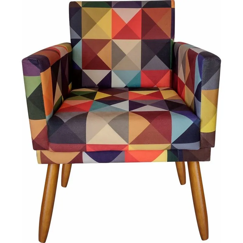 Poltrona Decorativa Nina Sala Suede Triângulo Colorido