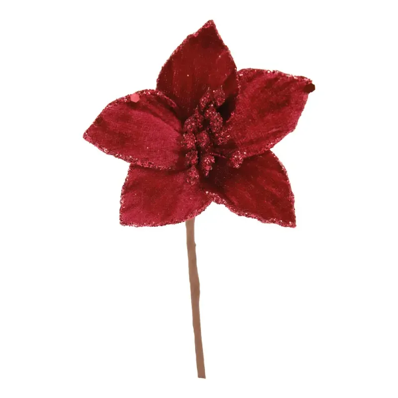 Flor Decorativa Poinsétia com Glitter 10cm Vermelho com Ouro Cromus