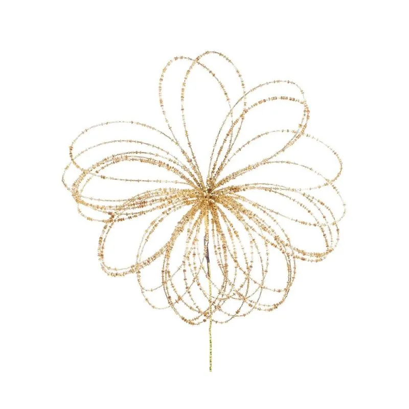 Flor natalina de metal com micanga amarela 43CM