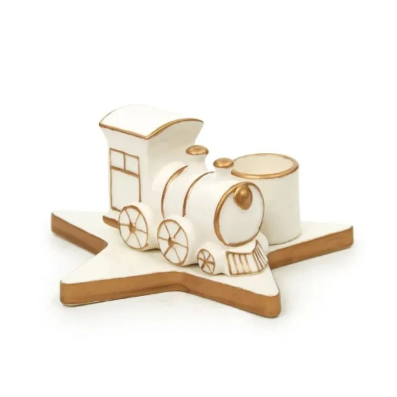 Castiçal Porta Vela Trem Branco Ouro 13cm C/1 Unid 1058765