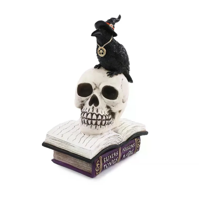 Escultura resina cranio E corvo noites do terror halloween