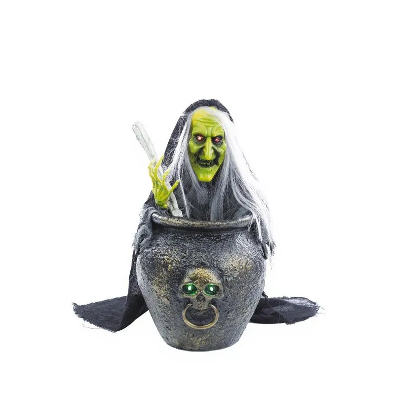 Bruxa c/ caldeirao damiana luz som movimento 45CM halloween