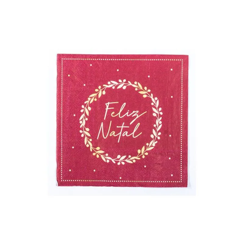 Guardanapo Papel Feliz Natal Vermelho e Ouro 33x33cm