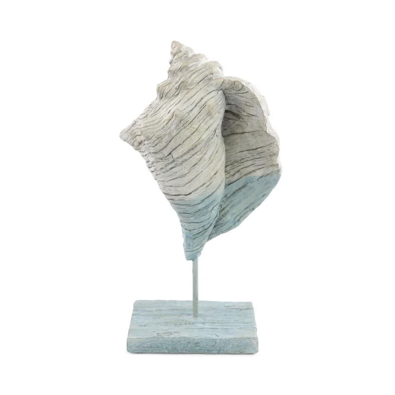 Escultura decor concha poliresina amadeirado cinza E azul