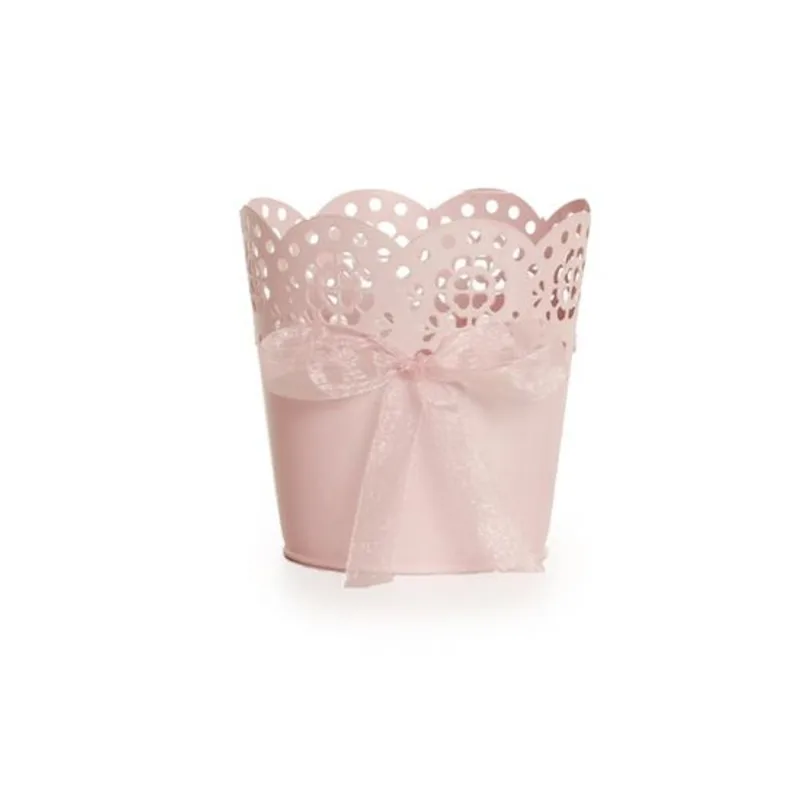 Cachepots Em Metal / Cachepot Pequeno Com Laço Rosa - 1 Pacote Com 6 Un