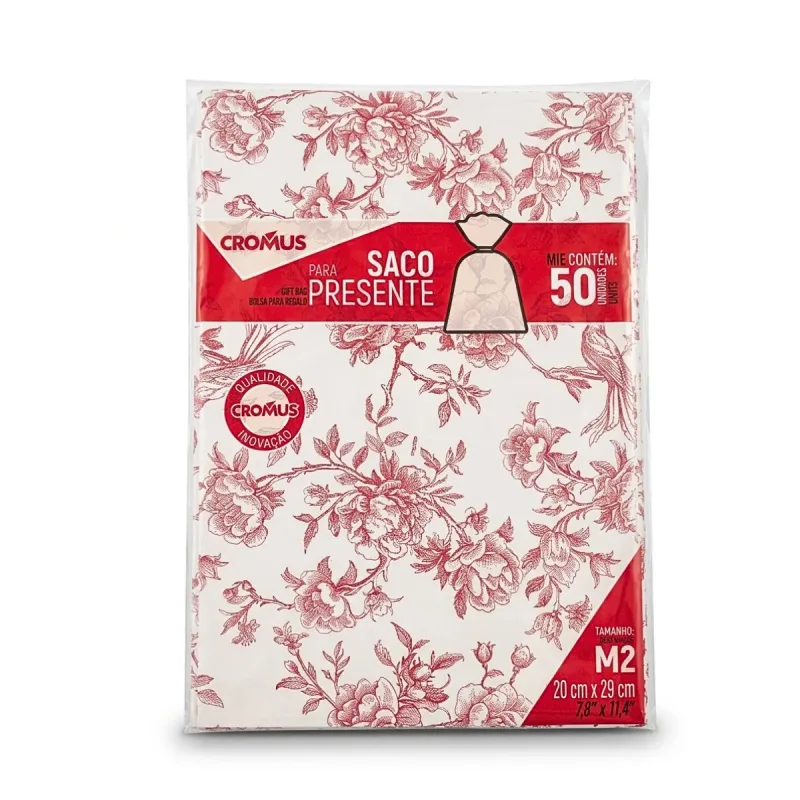 Saco Presente Cromus 20x29cm M2 Versalhes Vermelho com 50 Unidades