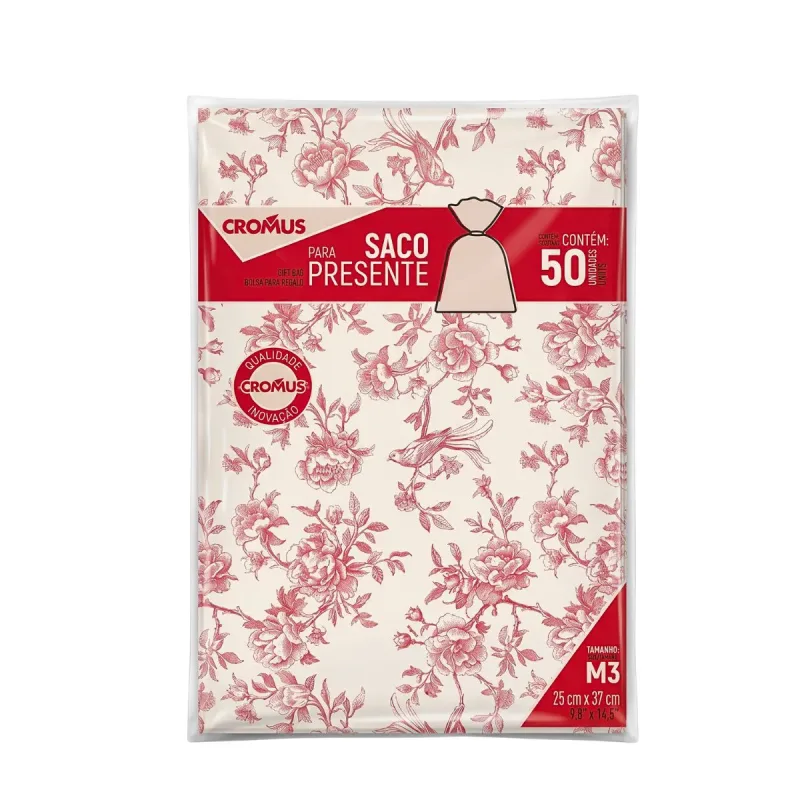 Saco Presente Cromus 25x37cm M3 Versalhes Vermelho com 50 Unidades