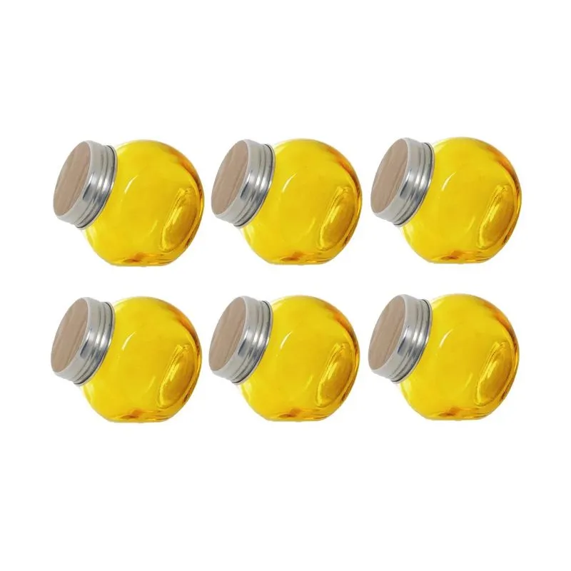 Pote Redondo de Vidro para Lembrancinhas Amarelo Translúcido 100ml com Tampa Prata 6 Unidades
