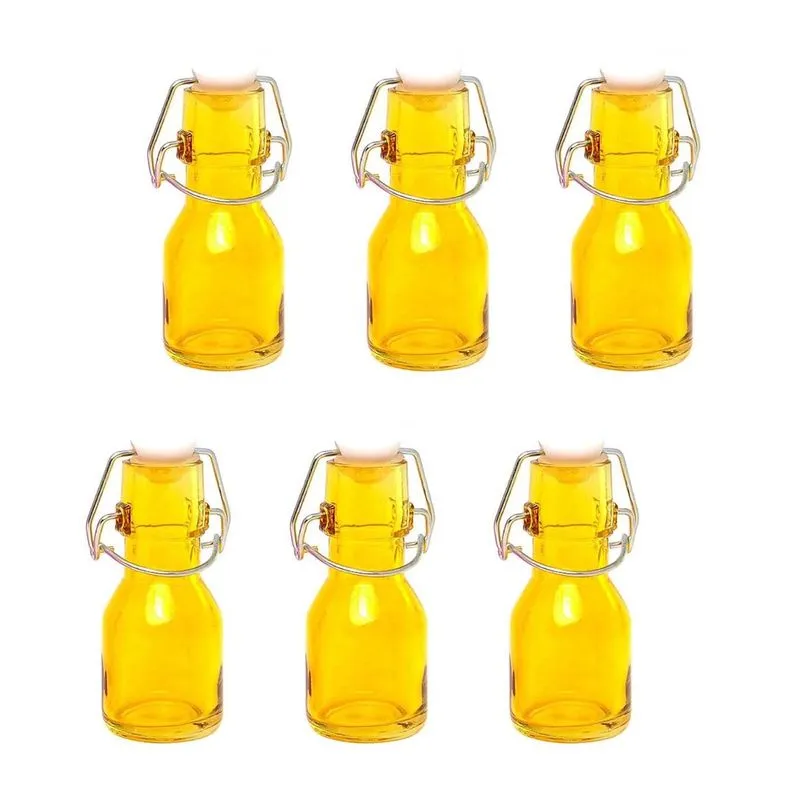 Garrafa de Vidro Amarela Translúcida 65ml com Fecho Hermético com 6 unidades para Lembrancinhas
