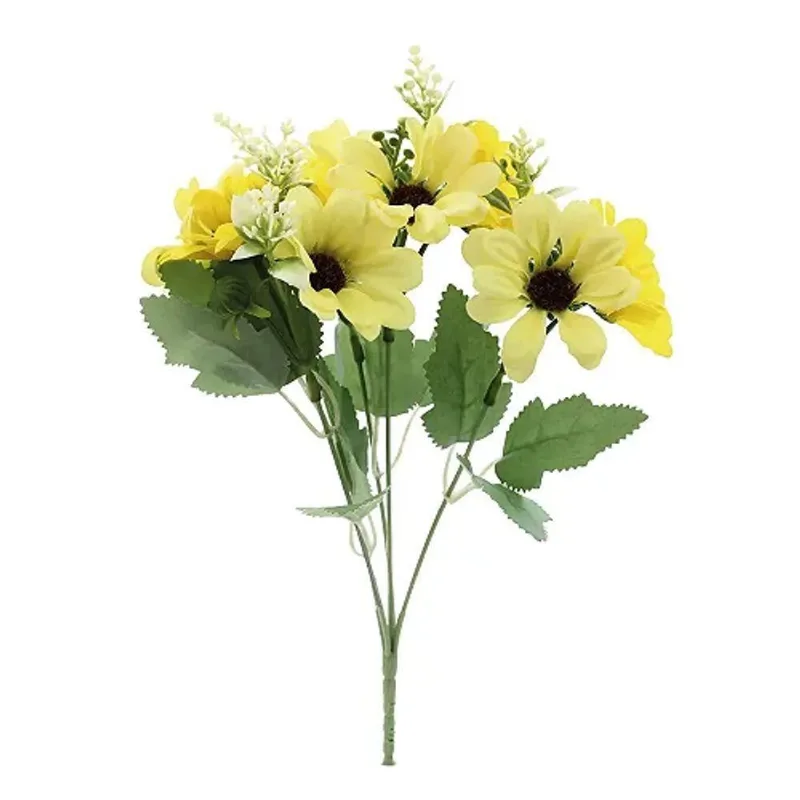 Flores Decorativas Permanentes - Margarida X6 30cm Amarelo - 1 Buquê