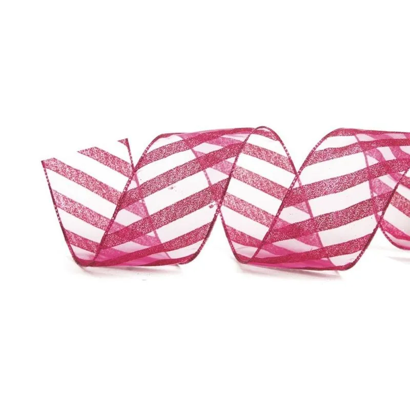Fita Natal P/Laço 6,3Cmx9,14M Com Listras Rosa