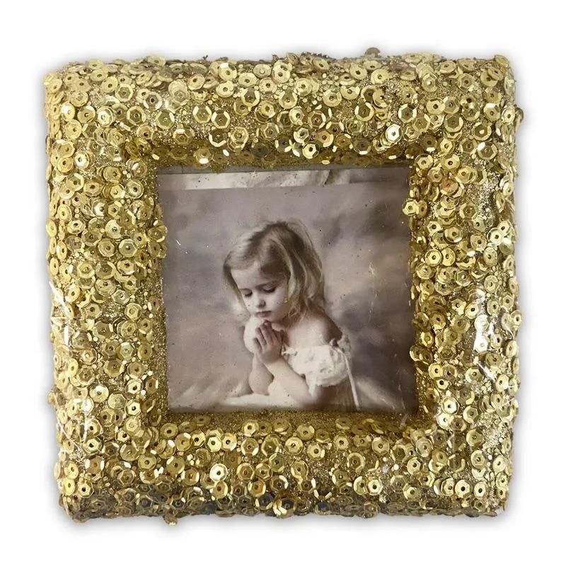 Porta Retrato 11,5x11,5cm Quadrado Ouro Com Glitter Cromus