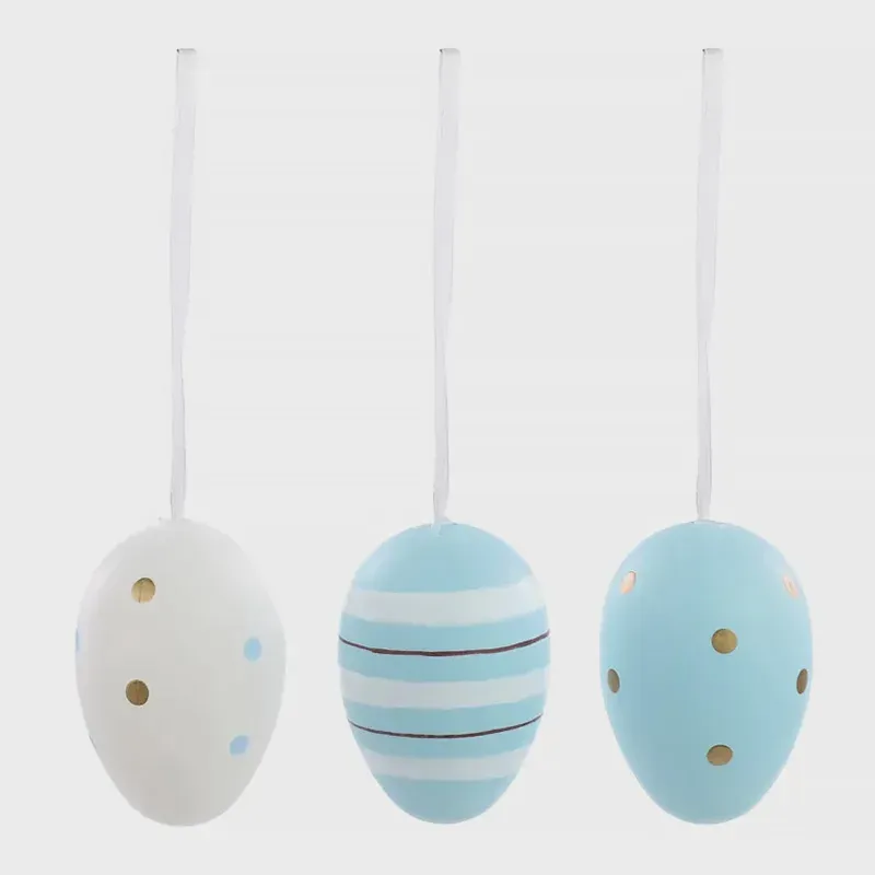 Kit Saco com 9 Ovos Decorativos Páscoa Azul e Branco 6cm 1066126 - Cromus