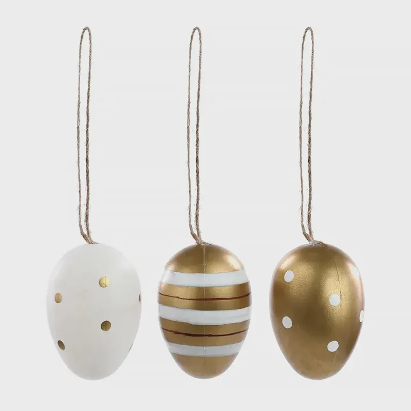 Kit Saco com 9 Ovos Decorativos Páscoa Dourado e Branco 6cm 1066129 - Cromus