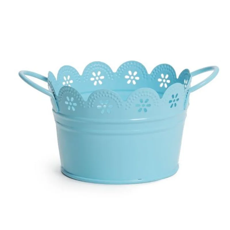 Cachepots Em Metal / Vaso Com Alça E Flores Azul Pequeno - 1 Pacote Com 6 Un