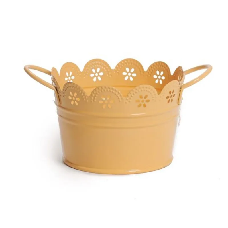 Cachepots Em Metal / Vaso Com Alça E Flores Laranja Pequeno - 1 Pacote Com 6 Un