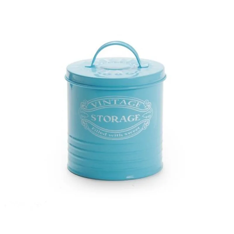 Cachepots Em Metal / Lata Redonda Com Tampa Azul Pequeno - 1 Pacote Com 6 Un