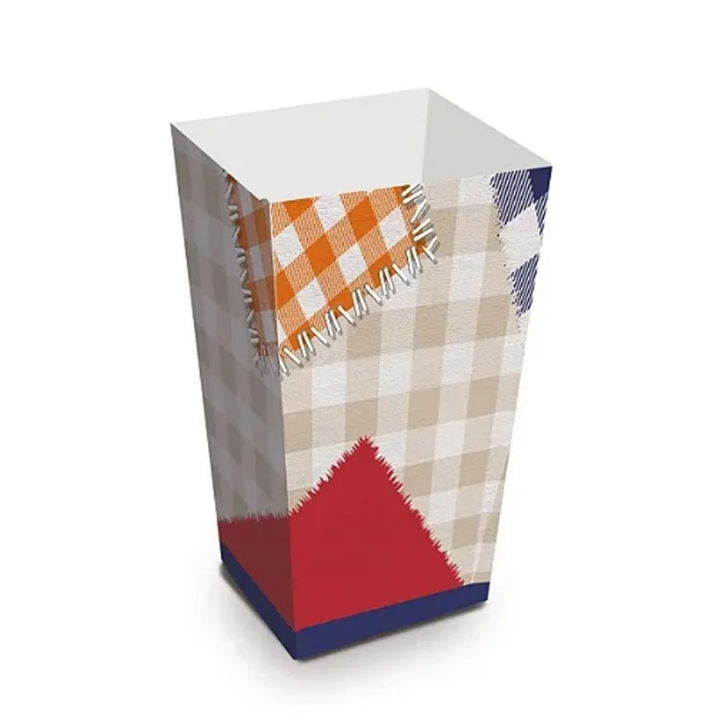 Caixa Para Pipoca Xadrez Junino 6x6x12,5cm - 10 Un
