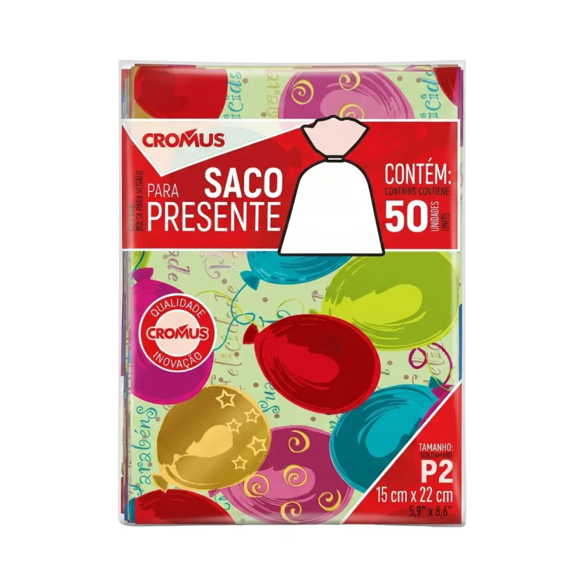 Saco Presente Cromus 15x22cm P2 Balone com 50 Unidades