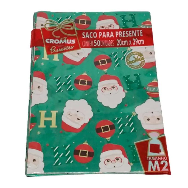 Saco P/ Presente Natal 50 Unidades 20x29cm Cromus Embalagem