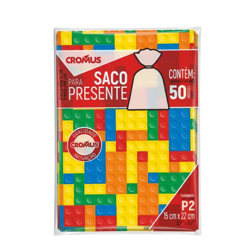 Saco Presente Cromus 15x22cm P2 Blocos com 50 Unidades